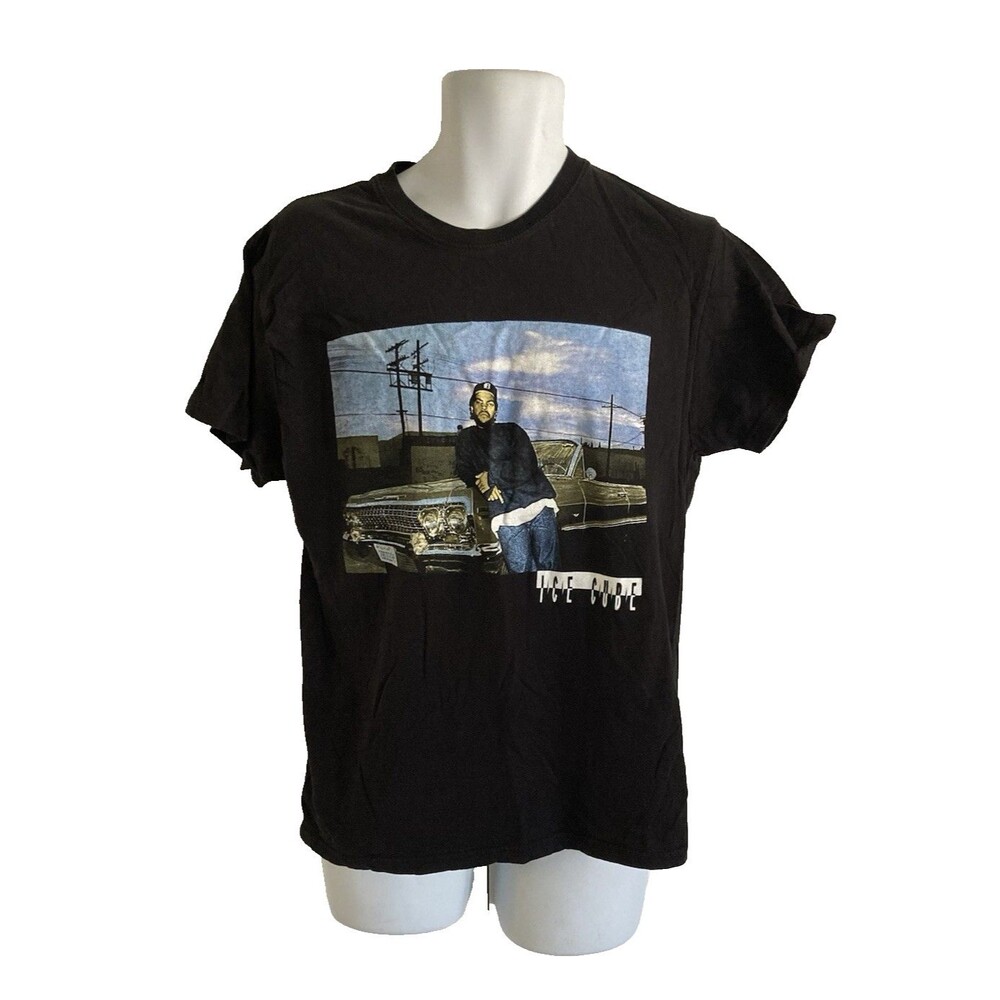 Ice Cube Shirt Black Men's Sz L  Graphic Crew Neck Band T-shirt 90s Rap Hip Hop